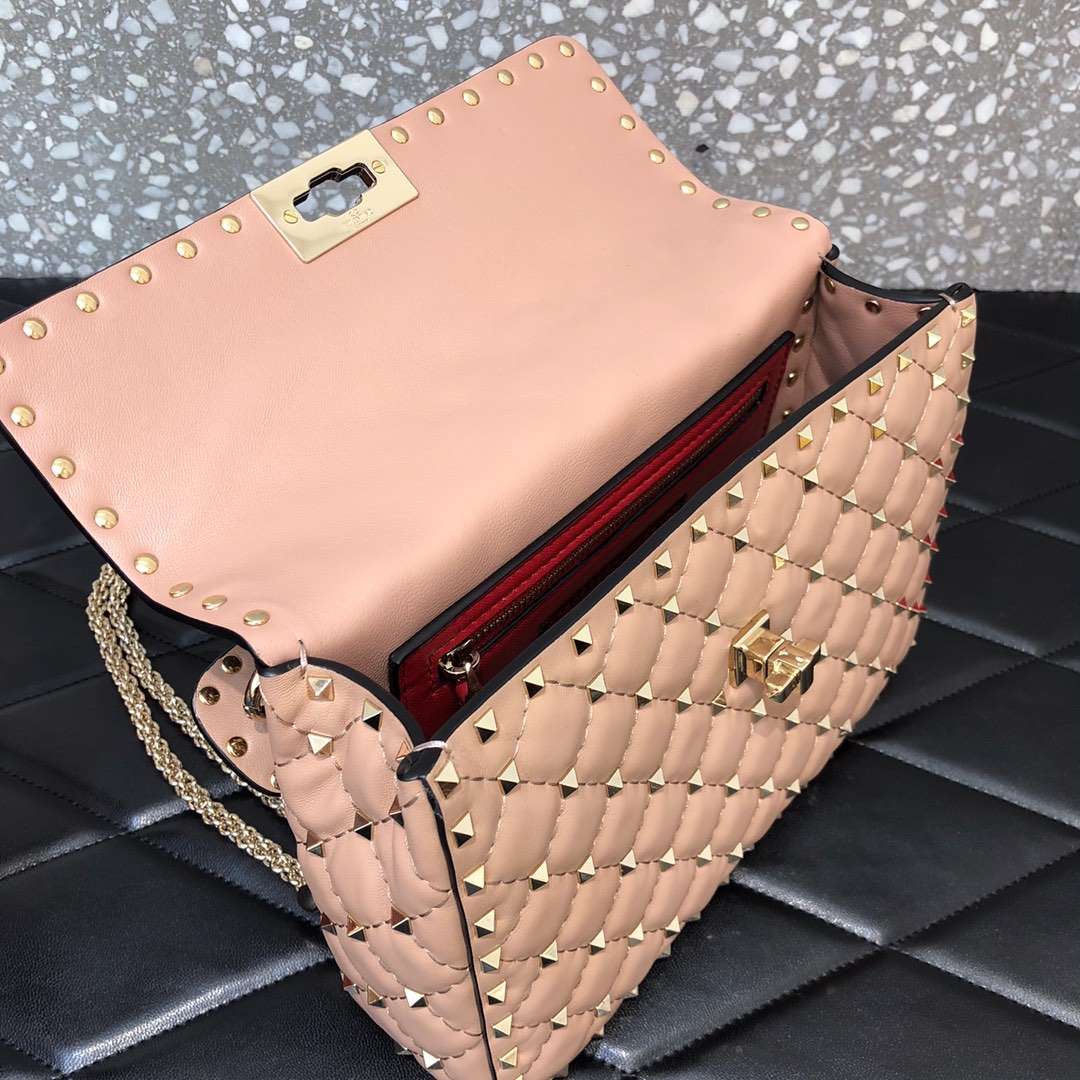 Valentino Garavani Rockstud Spike Medium Chain Bag in Nude Supple Lambskin Nappa